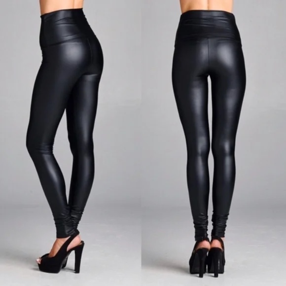 Black Vegan Leather Matte Slick Leggings - Picture 8 of 8